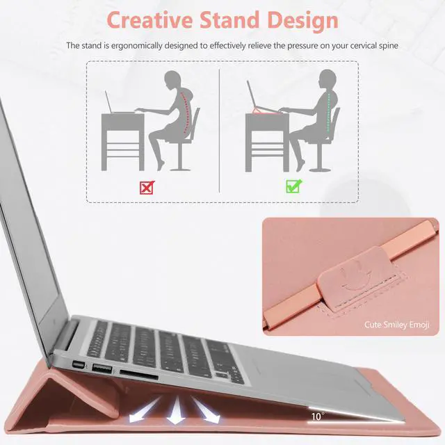 Alt view image 3 of 5 - HYZUO 15 Inch Laptop Sleeve Case with Stand Feature for MacBook Air 15 M4 A3241 M3 A3114 M2 A2941 2025-2023, MacBook Pro 15, 15" Surface Laptop 7/6/5/4/3, with Carrying Pouch, Pink(Smiley)