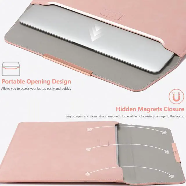 Alt view image 5 of 5 - HYZUO 15 Inch Laptop Sleeve Case with Stand Feature for MacBook Air 15 M4 A3241 M3 A3114 M2 A2941 2025-2023, MacBook Pro 15, 15" Surface Laptop 7/6/5/4/3, with Carrying Pouch, Pink(Smiley)