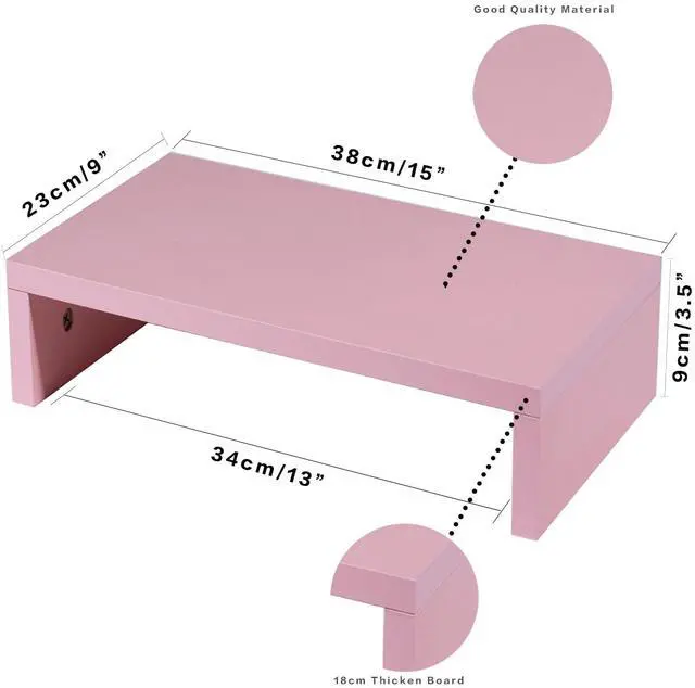 Alt view image 5 of 5 - HAZCOVE Dual monitor stand for desk, pink laptop stand with 18mm Plywood for 2 Monitors-15 Inch for home and office organize