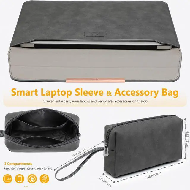 Alt view image 2 of 5 - HYZUO 15 Inch Laptop Sleeve Case Cover with Stand Feature for MacBook Pro 15 A1990 A1707 2019-2016, MacBook Air 15 M2 A2941 2024-2023, 15-inch Surface Laptop 7/6/5/4/3, with Pouch, Space Gray(Smiley)