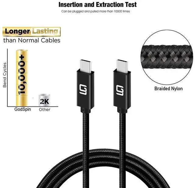 Alt view image 4 of 5 - GodSpin USB-C to USB-C Cable (40Gbps) SuperSpeed [Certified] USB4 to USB Type-C, 100W Power (USB 3.1 & 3.2 Compatible) Nylon Braided, Dual 4k or Single 5k @60hz Display (1.6ft/40Gbps)
