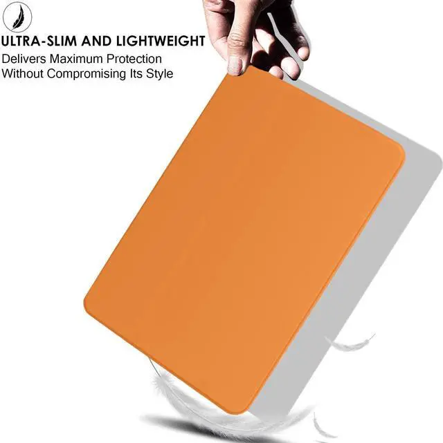 Alt view image 5 of 5 - DuraSafe Cases for iPad PRO 9.7 Inch [ PRO 9.7 2016 ] A1673 A1674 MLPX2LL/A MLPW2LL/A MLPY2LL/A MLYJ2LL/A Trifold Slim Smart TPU Transparent Back Cover with Adjustable Stand Feature - Orange