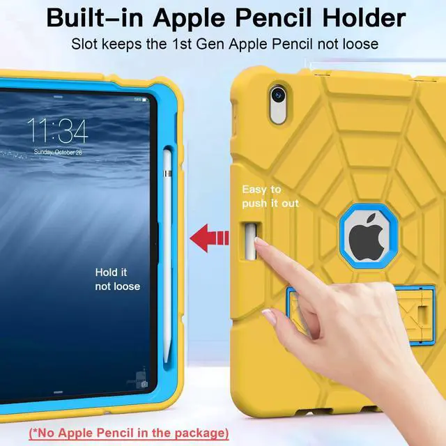 Alt view image 3 of 5 - Grifobes Kids Case for iPad 11-inch (A16) 2025 / iPad 10th Generation 2022 10.9 inch, Heavy Duty Shockproof Rugged 11th / 10 Gen Cover with Pencil Holder & Stand for Boy (Yellow+Blue)