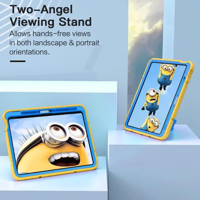 Alt view image 4 of 5 - Grifobes Kids Case for iPad 11-inch (A16) 2025 / iPad 10th Generation 2022 10.9 inch, Heavy Duty Shockproof Rugged 11th / 10 Gen Cover with Pencil Holder & Stand for Boy (Yellow+Blue)