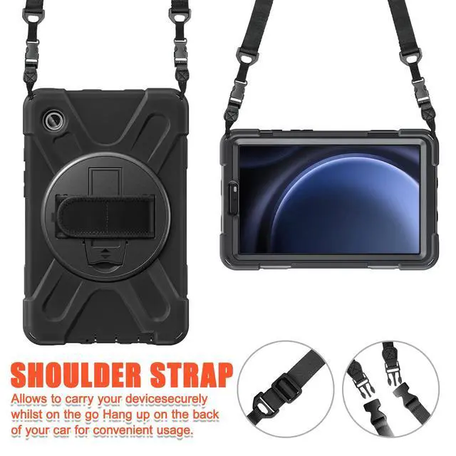 Alt view image 4 of 5 - HDAYM for Samsung Galaxy Tab A9 8.7 inch 2023 Case,with Rotating Stand,Shoulder Strap,Pencil Holder,Sturdy Heavy Duty Full Body Shockproof Protective Cover for Samsung X110/X115