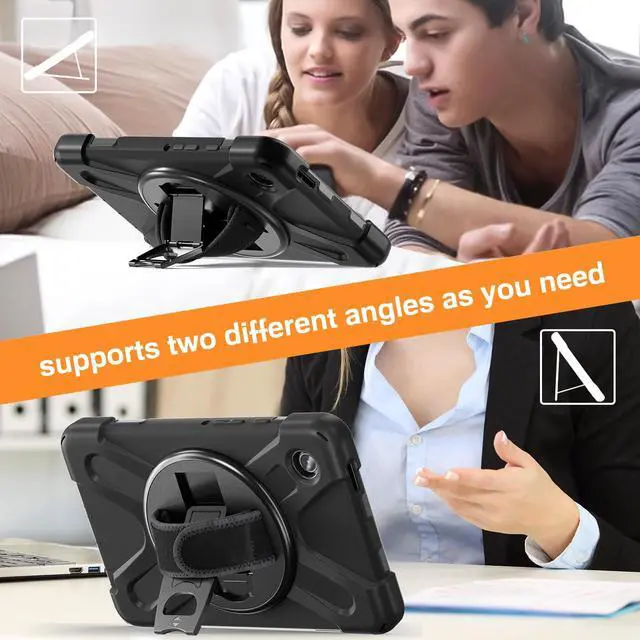 Alt view image 5 of 5 - HDAYM for Samsung Galaxy Tab A9 8.7 inch 2023 Case,with Rotating Stand,Shoulder Strap,Pencil Holder,Sturdy Heavy Duty Full Body Shockproof Protective Cover for Samsung X110/X115