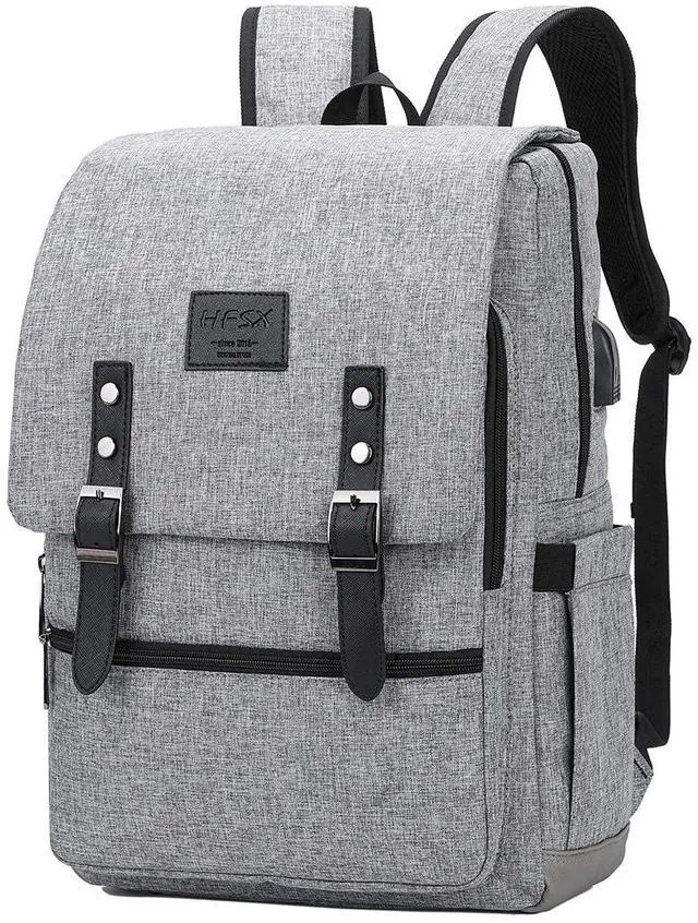 Main image of HFSX Vintage Backpack Anti Theft Laptop Backpack Men Women Business Travel Computer Backpack College Bookbag Stylish Water Resistant Vintage Backpack with USB Port Fits 15.6 Inch Laptop Grey