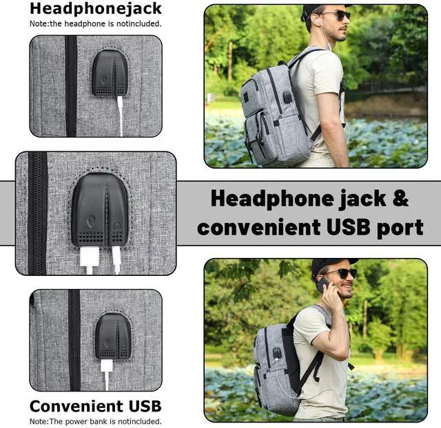 Alt view image 3 of 5 - HFSX Vintage Backpack Anti Theft Laptop Backpack Men Women Business Travel Computer Backpack College Bookbag Stylish Water Resistant Vintage Backpack with USB Port Fits 15.6 Inch Laptop Grey