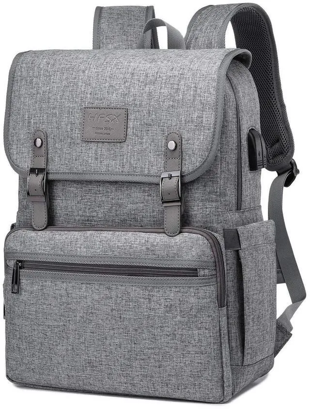 Main image of HFSX Laptop Backpack Men Women Vintage Backpack Bookbag College Backpacks Stylish Backpack Grey Fits 15.6 Inch Laptop