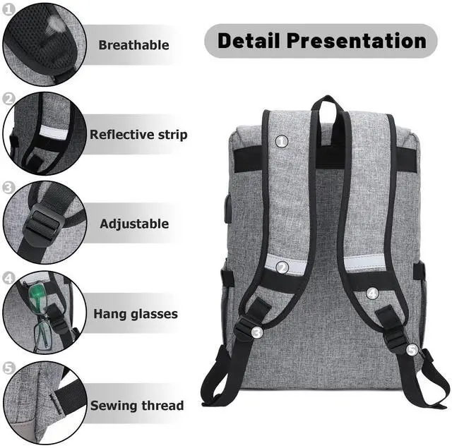 Alt view image 5 of 5 - HFSX Vintage Backpack Anti Theft Laptop Backpack Men Women Business Travel Computer Backpack College Bookbag Stylish Water Resistant Vintage Backpack with USB Port Fits 15.6 Inch Laptop Grey