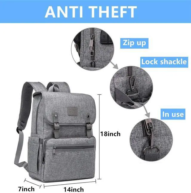 Alt view image 4 of 5 - HFSX Laptop Backpack Men Women Vintage Backpack Bookbag College Backpacks Stylish Backpack Grey Fits 15.6 Inch Laptop