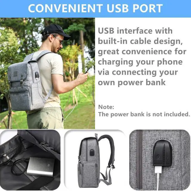 Alt view image 2 of 5 - HFSX Laptop Backpack Men Women Vintage Backpack Bookbag College Backpacks Stylish Backpack Grey Fits 15.6 Inch Laptop