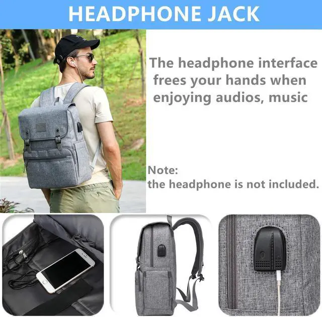 Alt view image 3 of 5 - HFSX Laptop Backpack Men Women Vintage Backpack Bookbag College Backpacks Stylish Backpack Grey Fits 15.6 Inch Laptop