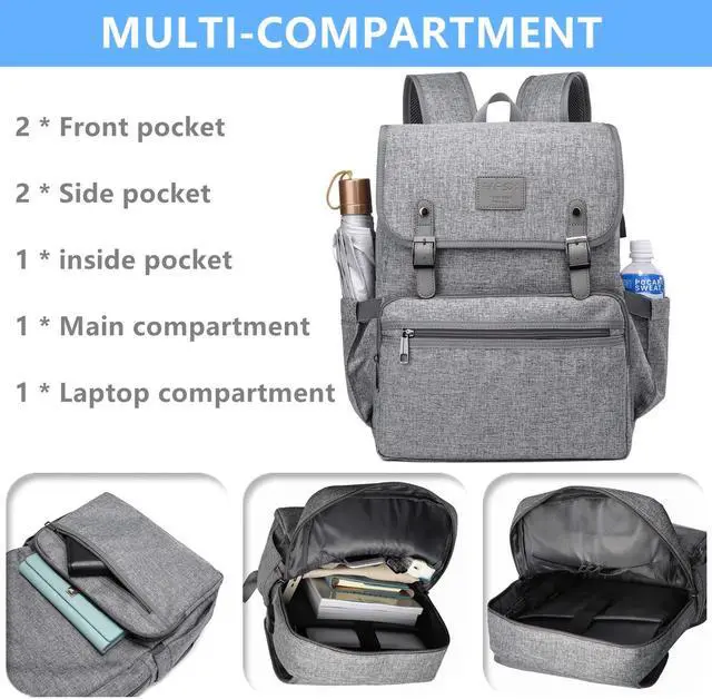 Alt view image 5 of 5 - HFSX Laptop Backpack Men Women Vintage Backpack Bookbag College Backpacks Stylish Backpack Grey Fits 15.6 Inch Laptop