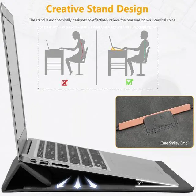 Alt view image 3 of 5 - HYZUO 15-16 Inch Laptop Sleeve Case with Stand for MacBook Pro 16 M4/M3/M2/M1 Pro/Max 2025-2019, MacBook Pro 15 2015-2012, XPS 15, Samsung Galaxy Book Flex/Pro 15, Space Gray(Smiley)