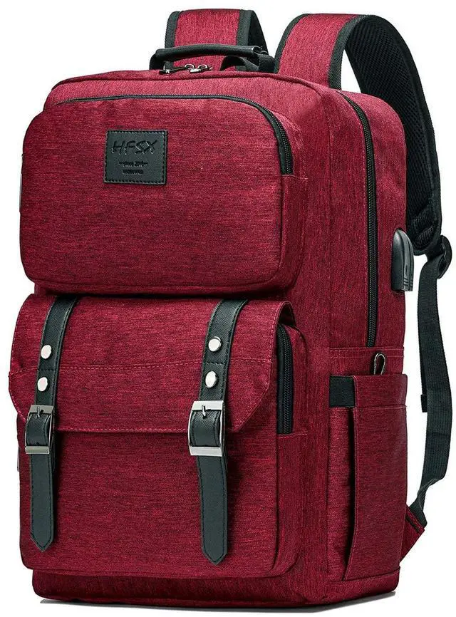 Main image of HFSX Laptop Backpack Women Men College Backpacks Bookbag Vintage Backpack Book Bag Fashion Back Pack Anti Theft Travel Backpacks with Charging Port fit 15.6 Inch Laptop Red