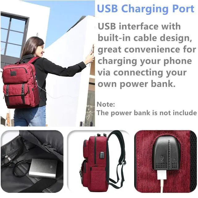 Alt view image 3 of 5 - HFSX Laptop Backpack Women Men College Backpacks Bookbag Vintage Backpack Book Bag Fashion Back Pack Anti Theft Travel Backpacks with Charging Port fit 15.6 Inch Laptop Red