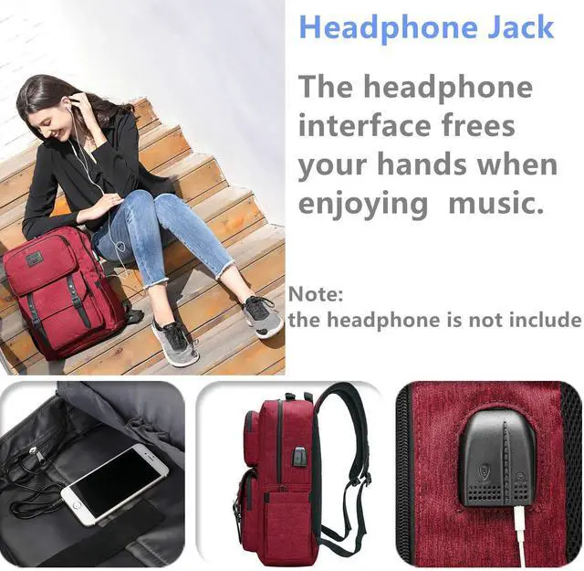 Alt view image 2 of 5 - HFSX Laptop Backpack Women Men College Backpacks Bookbag Vintage Backpack Book Bag Fashion Back Pack Anti Theft Travel Backpacks with Charging Port fit 15.6 Inch Laptop Red