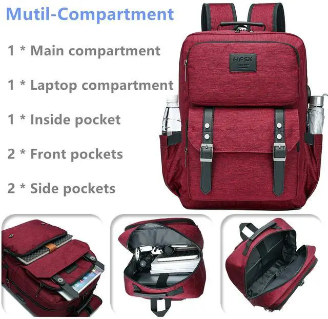 Alt view image 4 of 5 - HFSX Laptop Backpack Women Men College Backpacks Bookbag Vintage Backpack Book Bag Fashion Back Pack Anti Theft Travel Backpacks with Charging Port fit 15.6 Inch Laptop Red