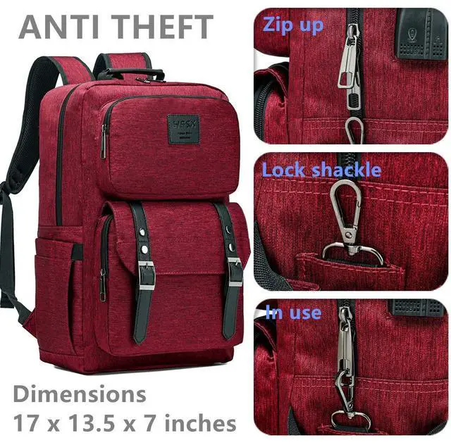Alt view image 5 of 5 - HFSX Laptop Backpack Women Men College Backpacks Bookbag Vintage Backpack Book Bag Fashion Back Pack Anti Theft Travel Backpacks with Charging Port fit 15.6 Inch Laptop Red