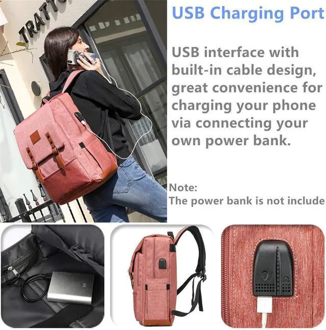 Alt view image 3 of 5 - HFSX Vintage Backpack Men Women Business Travel Computer Backpack College Bookbag Stylish Water Resistant Vintage Backpack Fits 15.6 Inch Laptop