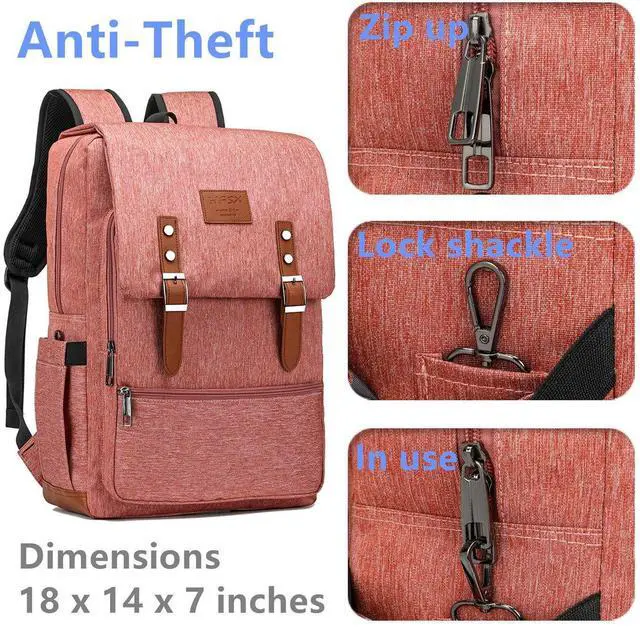 Alt view image 4 of 5 - HFSX Vintage Backpack Men Women Business Travel Computer Backpack College Bookbag Stylish Water Resistant Vintage Backpack Fits 15.6 Inch Laptop