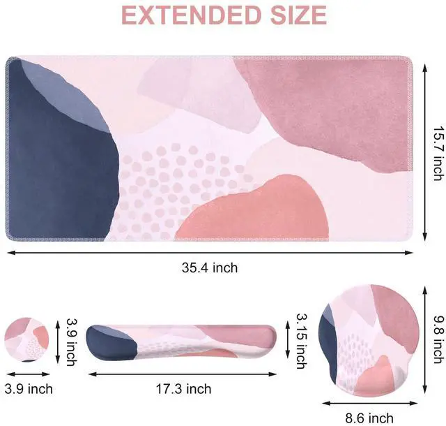 Alt view image 2 of 5 - iCasso Desk Mat, Gaming Mouse Pad Wrist Support Set, XXL Large Mousepad + Keyboard Wrist Rest+Mouse Wrist Rest+Coastert with Ergonomic Design for Home Office Computer (C-Four-Pink-Block)