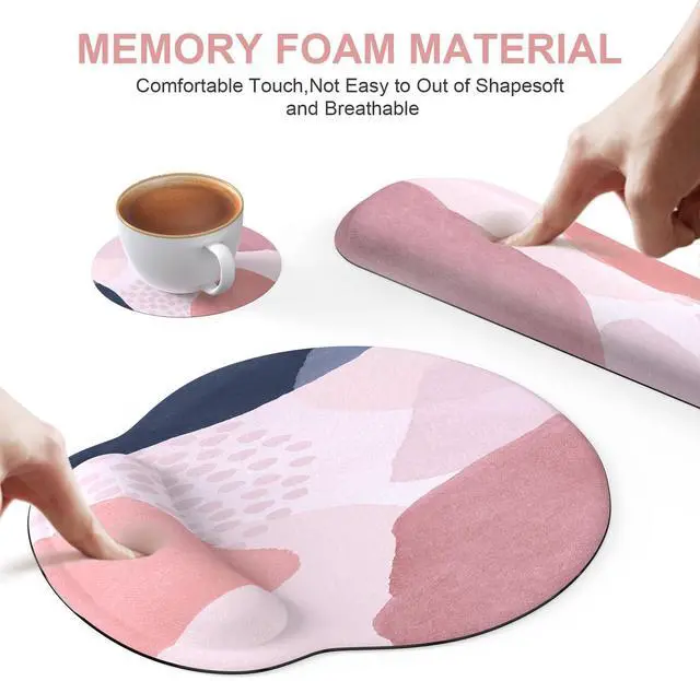 Alt view image 3 of 5 - iCasso Desk Mat, Gaming Mouse Pad Wrist Support Set, XXL Large Mousepad + Keyboard Wrist Rest+Mouse Wrist Rest+Coastert with Ergonomic Design for Home Office Computer (C-Four-Pink-Block)