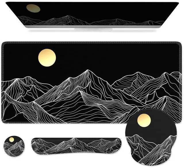 Main image of iCasso Large Mouse Pad, 4in1 XXL Mousepad + Keyboard Wrist Rest+Mouse Wrist Rest+Coaster Set with Ergonomic Design for Computer(Black-Mountain)