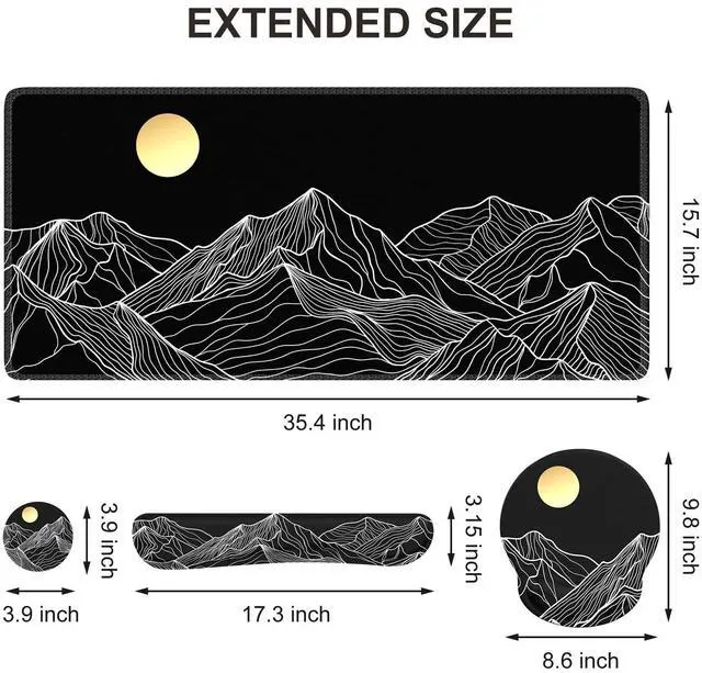 Alt view image 2 of 5 - iCasso Large Mouse Pad, 4in1 XXL Mousepad + Keyboard Wrist Rest+Mouse Wrist Rest+Coaster Set with Ergonomic Design for Computer(Black-Mountain)
