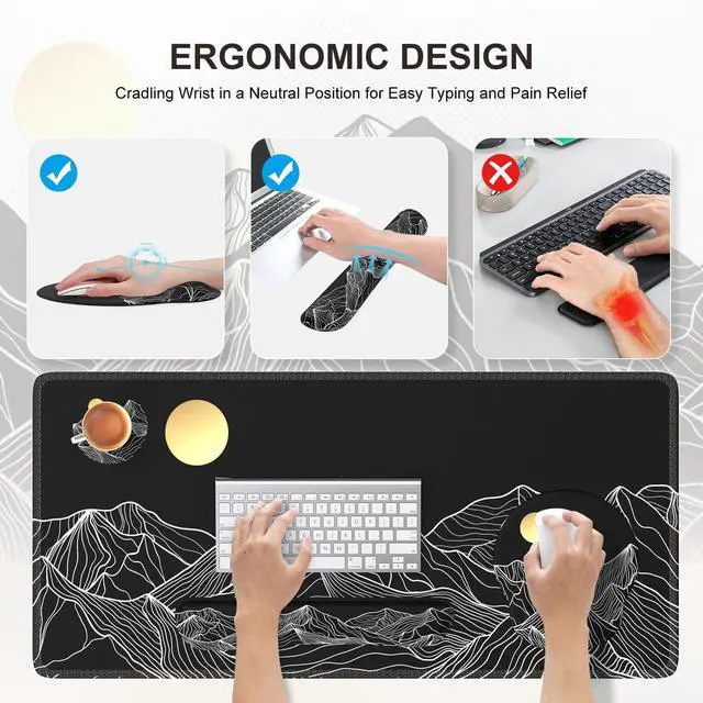 Alt view image 3 of 5 - iCasso Large Mouse Pad, 4in1 XXL Mousepad + Keyboard Wrist Rest+Mouse Wrist Rest+Coaster Set with Ergonomic Design for Computer(Black-Mountain)