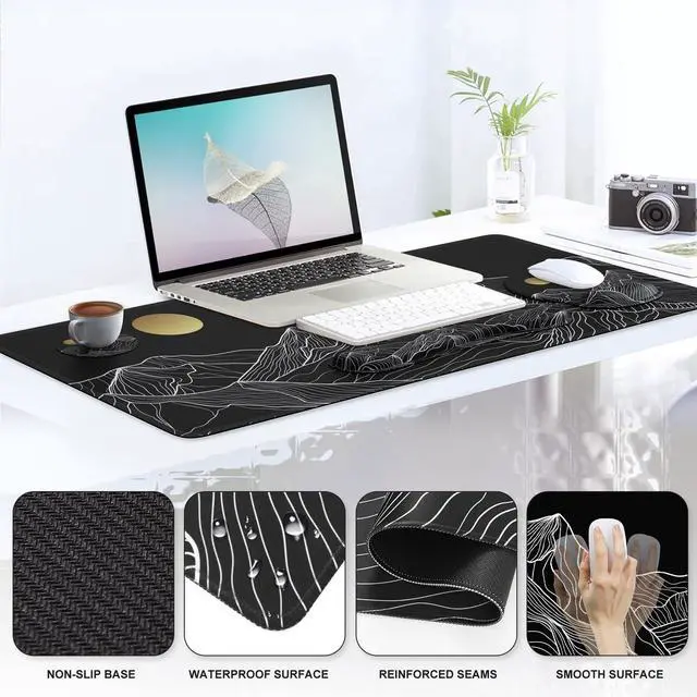 Alt view image 5 of 5 - iCasso Large Mouse Pad, 4in1 XXL Mousepad + Keyboard Wrist Rest+Mouse Wrist Rest+Coaster Set with Ergonomic Design for Computer(Black-Mountain)