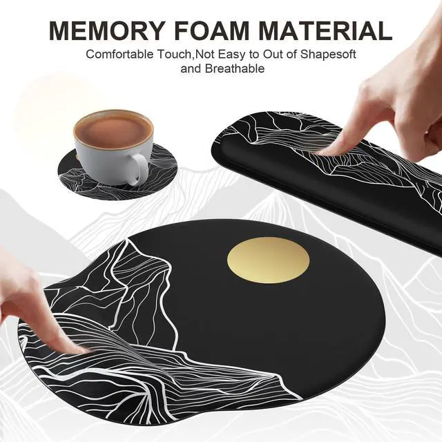 Alt view image 4 of 5 - iCasso Large Mouse Pad, 4in1 XXL Mousepad + Keyboard Wrist Rest+Mouse Wrist Rest+Coaster Set with Ergonomic Design for Computer(Black-Mountain)