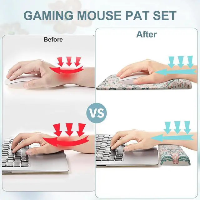 Alt view image 3 of 5 - iCasso Desk Mat Pink,Cute Desk Pad Set,Memory Foam Keyboard Wrist Rest Non-Slip,4 in 1 Large Computer Mat for Women,Ergonomic Mouse Pad with Wrist Support for Home Office