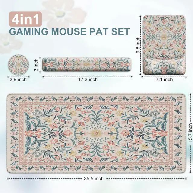 Alt view image 2 of 5 - iCasso Desk Mat Pink,Cute Desk Pad Set,Memory Foam Keyboard Wrist Rest Non-Slip,4 in 1 Large Computer Mat for Women,Ergonomic Mouse Pad with Wrist Support for Home Office