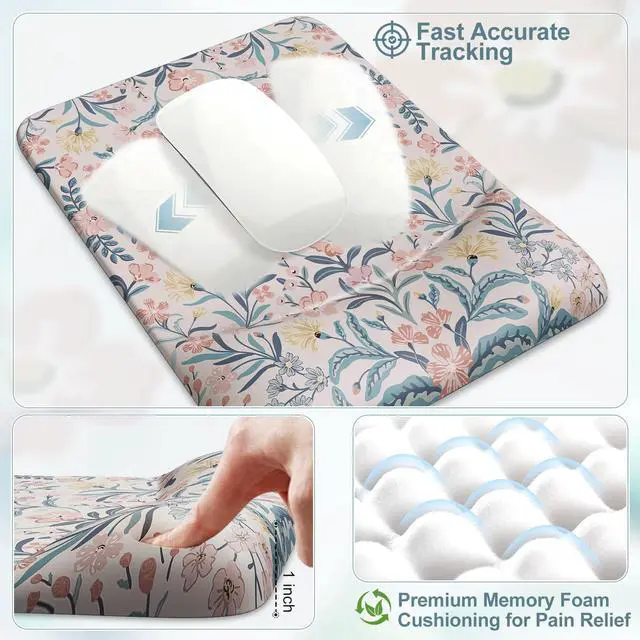 Alt view image 5 of 5 - iCasso Desk Mat Pink,Cute Desk Pad Set,Memory Foam Keyboard Wrist Rest Non-Slip,4 in 1 Large Computer Mat for Women,Ergonomic Mouse Pad with Wrist Support for Home Office