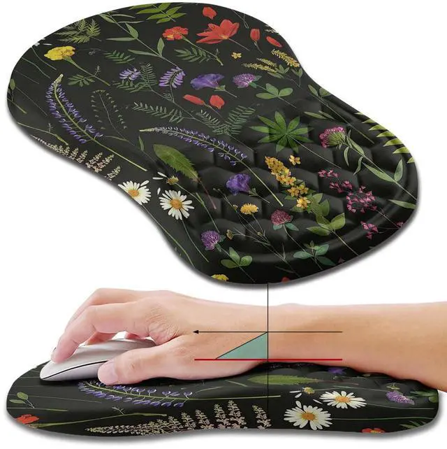 Main image of Hokafenle Ergonomic Mouse Pad Wrist Support, Wrist Rest Mousepad for Carpal tunnel Pain Relief with Integrated Memory Foam Slope Massage Bulge (11.8x7.9 inch,Flowers