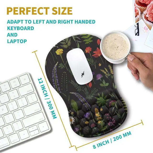 Alt view image 3 of 5 - Hokafenle Ergonomic Mouse Pad Wrist Support, Wrist Rest Mousepad for Carpal tunnel Pain Relief with Integrated Memory Foam Slope Massage Bulge (11.8x7.9 inch,Flowers