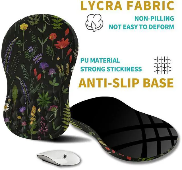 Alt view image 5 of 5 - Hokafenle Ergonomic Mouse Pad Wrist Support, Wrist Rest Mousepad for Carpal tunnel Pain Relief with Integrated Memory Foam Slope Massage Bulge (11.8x7.9 inch,Flowers