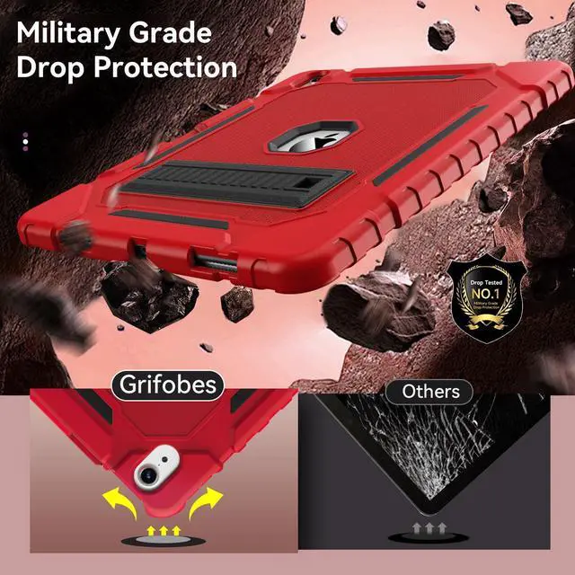 Alt view image 5 of 5 - Grifobes Case for iPad Air 13-inch (M3/M2) 2025/2024, Heavy Duty Shockproof Rugged Protective Cover with Pencil Holder/Built-in Stand for i Pad Air 13" (Red+Black)
