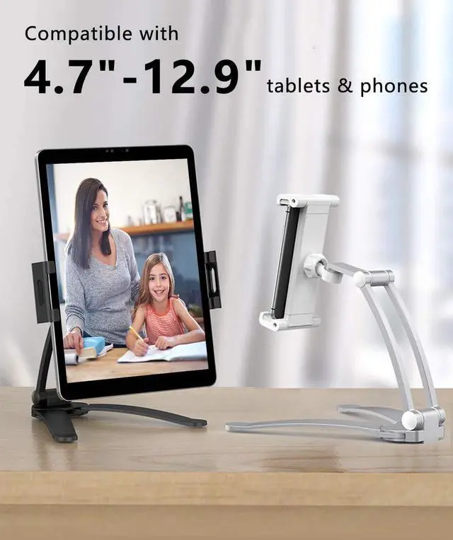 Alt view image 3 of 5 - HOLD UP 3-in-1 Elegant 360deg Universal Compatible Tablet & Phone Holder Metal Stand with Wall Mount, Desktop Stand & Under Cabinet Modes and Ultra Adjusting Abilities (Black)