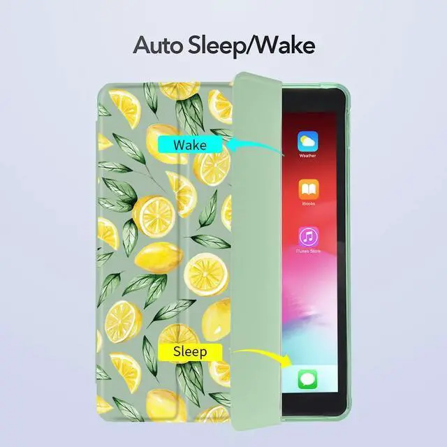 Alt view image 3 of 5 - Idocolors Lemon Case for iPad 5th/6th Generation Girly Green Pad Anti-Scratch Lightweight with Pencil Holder Trifold Stand Soft TPU Cover(Model Number:A1822 A1823 A1893 A1954),(QX-RNDB0061612017)