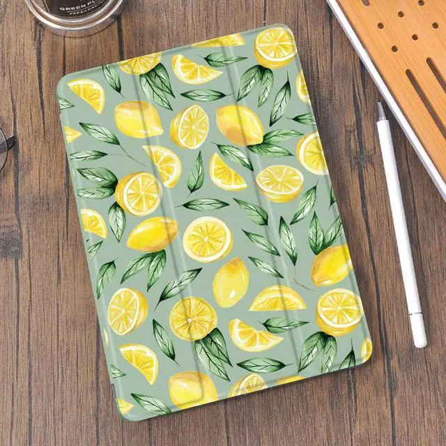 Alt view image 2 of 5 - Idocolors Lemon Case for iPad 5th/6th Generation Girly Green Pad Anti-Scratch Lightweight with Pencil Holder Trifold Stand Soft TPU Cover(Model Number:A1822 A1823 A1893 A1954),(QX-RNDB0061612017)