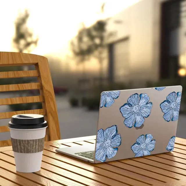 Alt view image 4 of 5 - Idocolors Elegant Blue Flower Case Compatible with MacBook Pro 14 Inch(Models A2442/A2779 M2/A2918/A2992 M3), Transparent Frosted Protective Hard Case Anti Scratch Cover for Girls Women Men