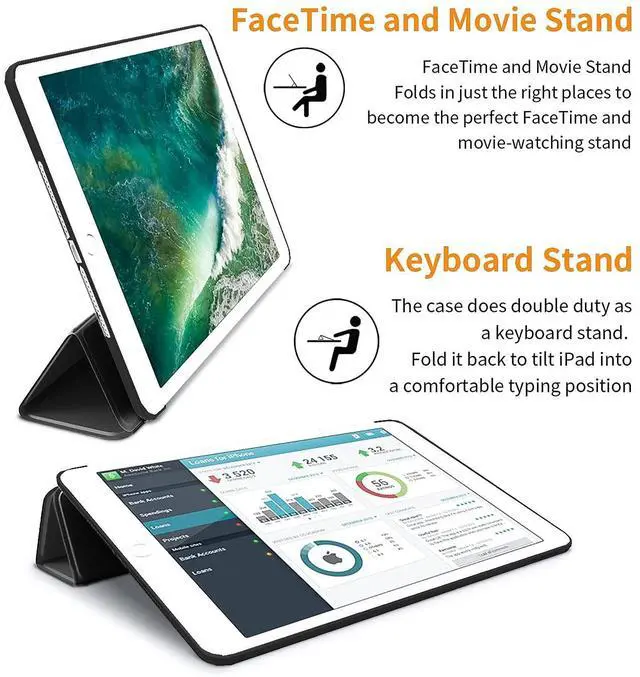 Alt view image 4 of 5 - DuraSafe Cases for iPad 9.7 Inch Air 2nd Generation [ Air 2 2014 ] A1566 A1567 MH2V2LL/A MH2W2LL/A MH2U2LL/A MGLW2LL/A MGL12LL/A MH0W2LL/A Trifold Soft Silicone Shock Proof Magnetic Flip Case - Black
