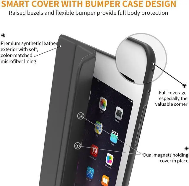 Alt view image 5 of 5 - DuraSafe Cases for iPad 9.7 Inch Air 2nd Generation [ Air 2 2014 ] A1566 A1567 MH2V2LL/A MH2W2LL/A MH2U2LL/A MGLW2LL/A MGL12LL/A MH0W2LL/A Trifold Soft Silicone Shock Proof Magnetic Flip Case - Black