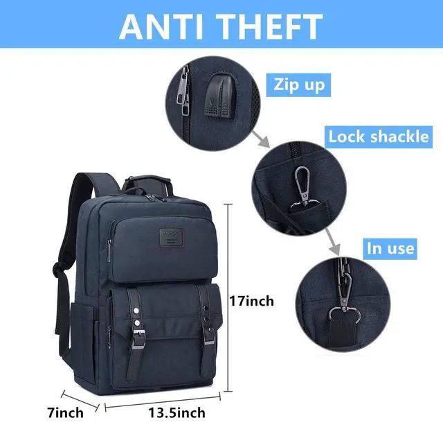 Alt view image 4 of 5 - HFSX Laptop Backpack Women Men College Backpacks Bookbag Vintage Backpack Book Bag Water Resistant fit 15.6 Inch Laptop Blue