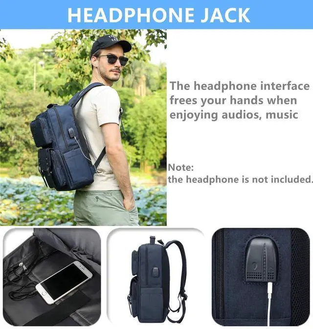 Alt view image 3 of 5 - HFSX Laptop Backpack Women Men College Backpacks Bookbag Vintage Backpack Book Bag Water Resistant fit 15.6 Inch Laptop Blue