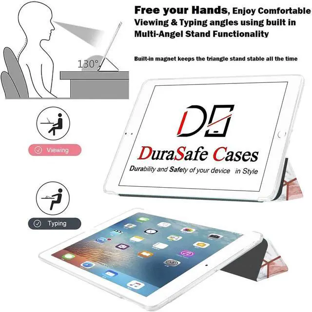 Alt view image 4 of 5 - DuraSafe Cases for iPad PRO 11 Inch 1st [ PRO 11 2018 1 Gen ] A1980 A1934 A2013 A1979 Printed Smart Trifold Lightweight Soft Silicone Transparent Front & Back Cover - Marble Pink