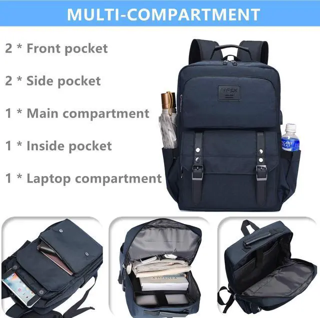 Alt view image 5 of 5 - HFSX Laptop Backpack Women Men College Backpacks Bookbag Vintage Backpack Book Bag Water Resistant fit 15.6 Inch Laptop Blue